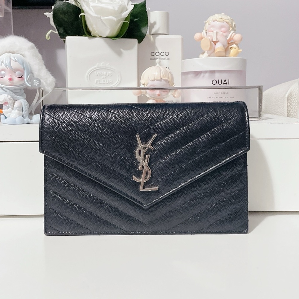 [YSL] Black Cassandre Envelope Chain Wallet